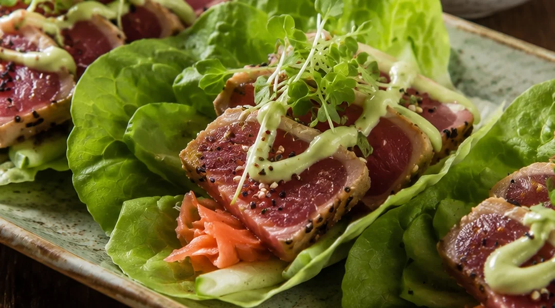 Seared Tuna Lettuce Cups with Wasabi Aioli