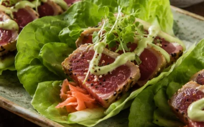 Seared Tuna Lettuce Cups with Wasabi Aioli