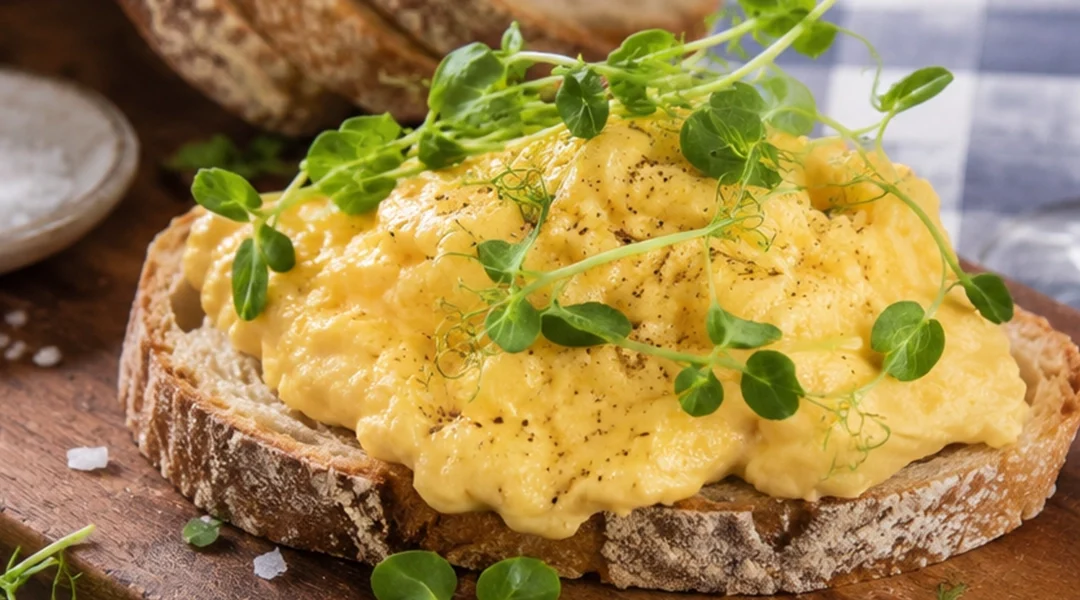 Soft Scramble Toast with Field Pea Microgreens